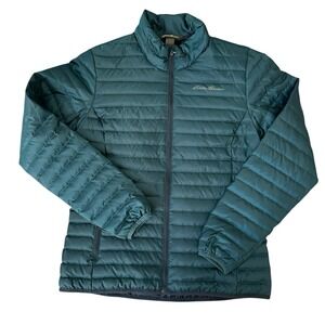 Eddie Bauer Down Puffer Jacket Women's Small Blue Teal EB 650 Feather Warm Light